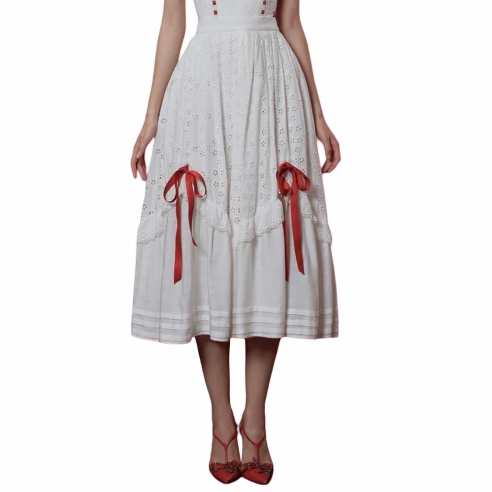 Lace Made The Red Ballroom Flare Midi Skirt Size L White Victorian Steampunk NEW